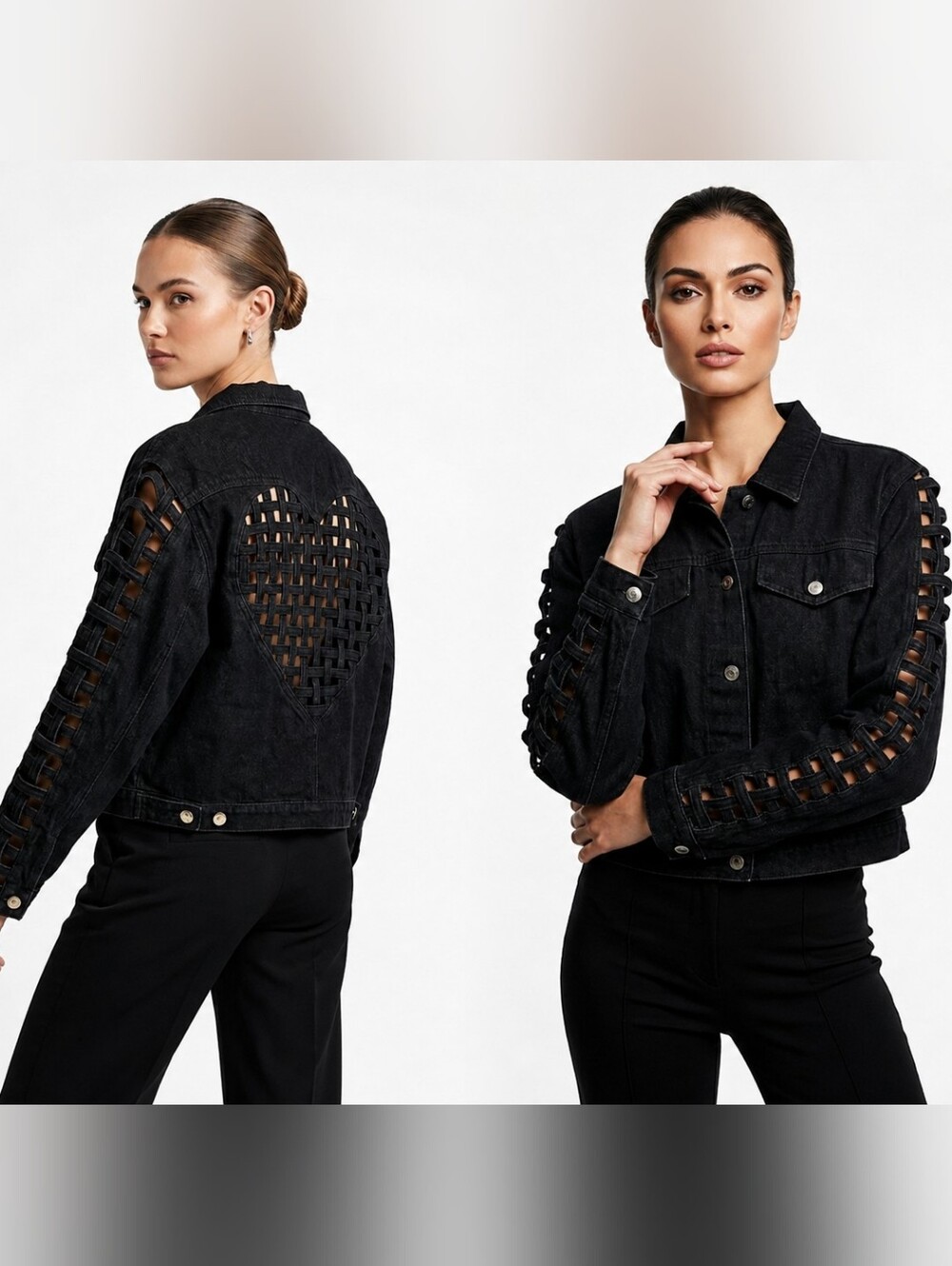 Vintage Stefano International Black Denim Heart Cutout Jacket Size: L​